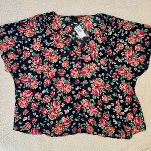 Torrid Black Floral Chiffon Button Front Blouse